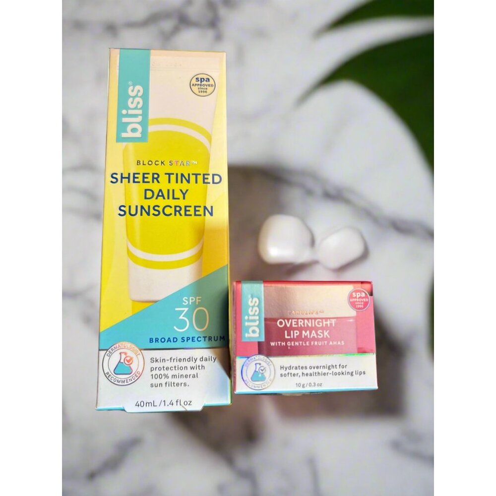 Bliss Skincare Duo – Sheer Tinted Daily‎ Sunscreen & Overnight Lip Mask